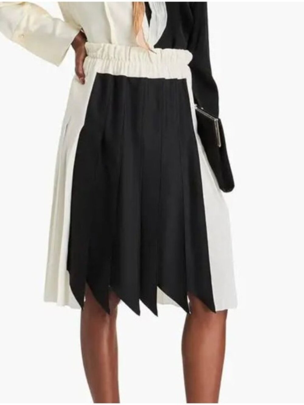 Victoria Beckham Two-Tone Pleated Silk Midi Skirt Black White Size 6